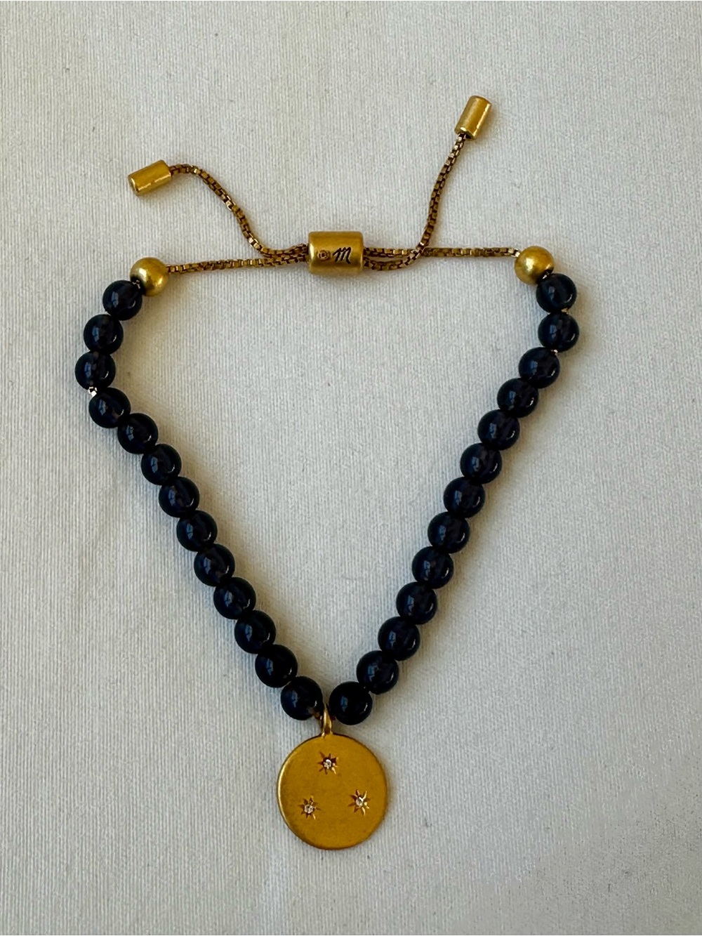MADEWELL Navy Blue Beaded Bracelet Gold Celestial Pendant Adjustable Slider Boho